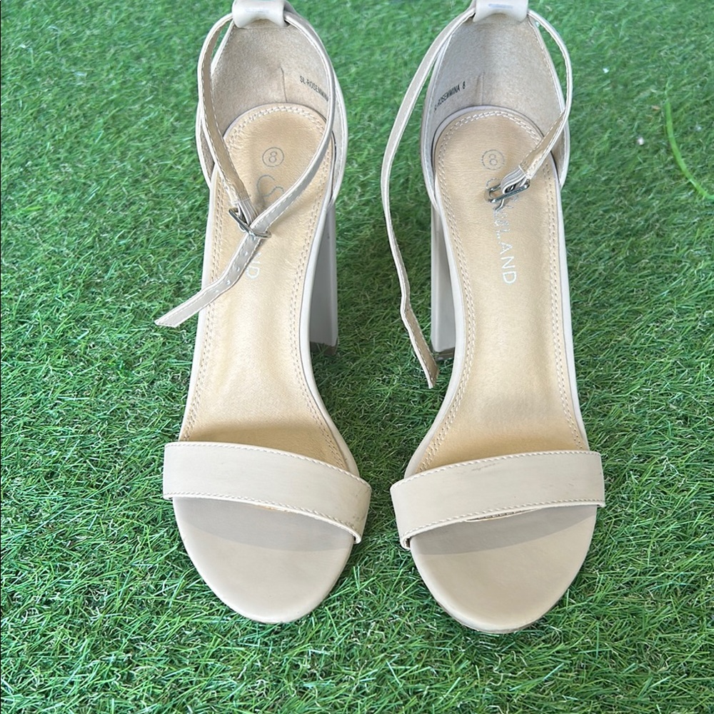 Cream Stiletto Heels with Ankle Strap